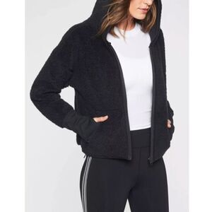 Athleta | Black Reversible Teddy Sweatshirt Jacket Hoodie Zip Up Size M